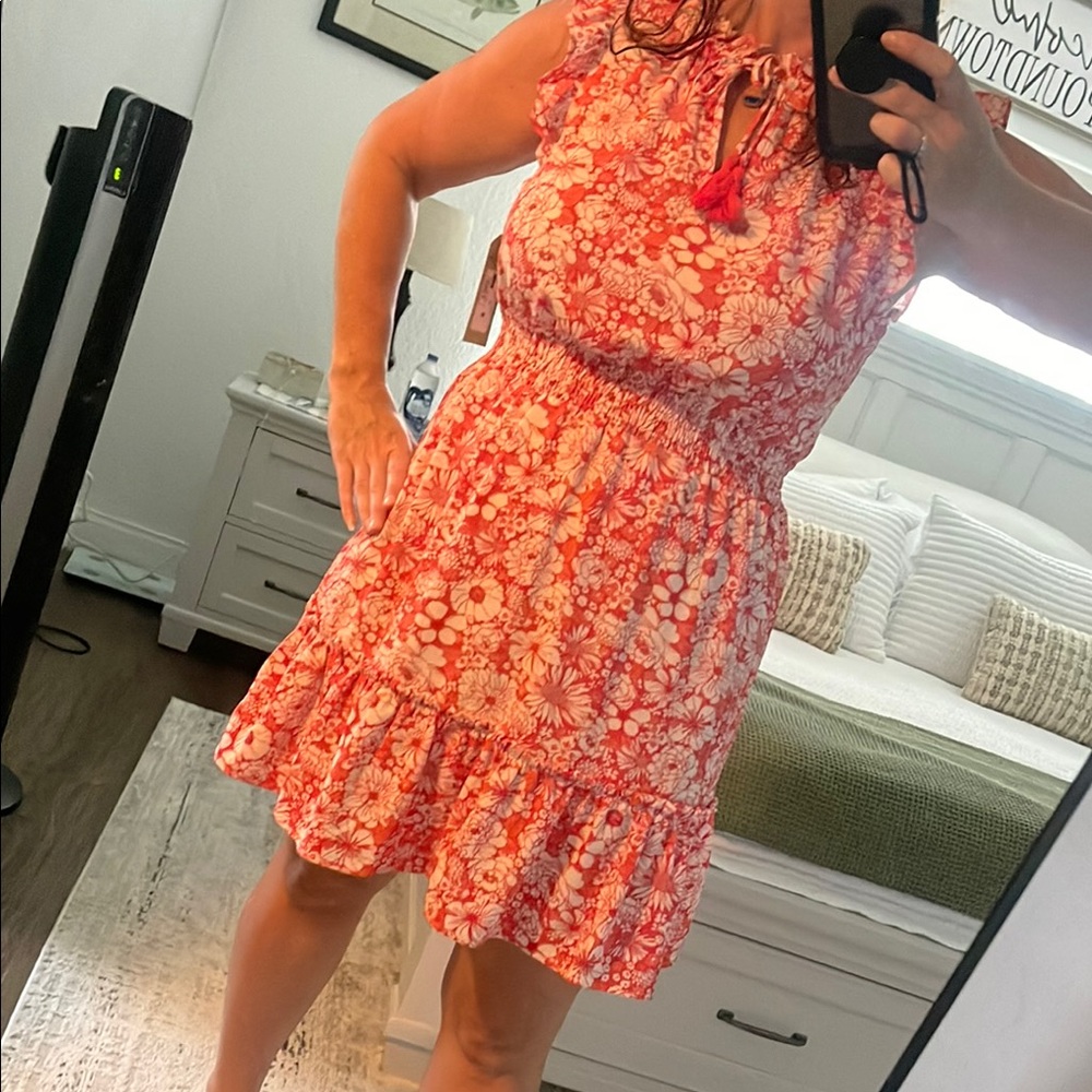 Floral Red Sleeveless Dress